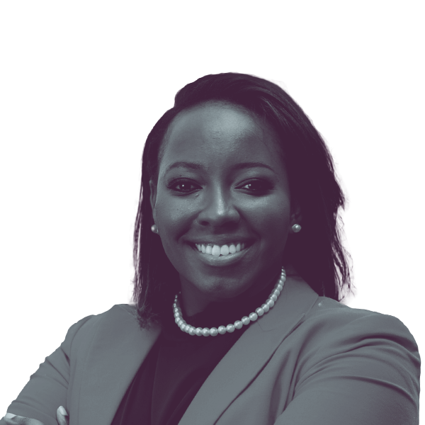 A black and white portrait of Stacey Carroll, Democratic candidate for Virginia House District 64, smiling and looking into the camera.